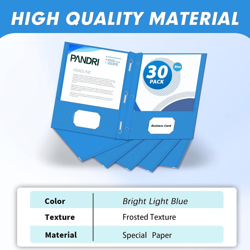 PANDRI Two Pocket Folders, 30 Pack with Prongs, Letter Size, Lightblue - Image 2
